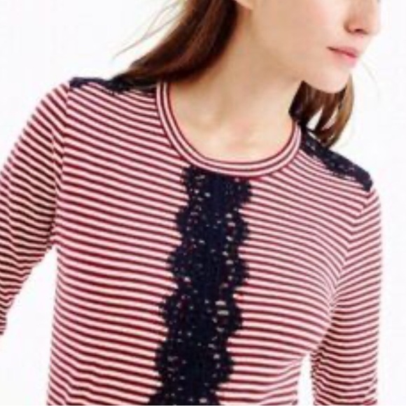 NWT J Crew Striped Long Sleeve Top Lace Detail size S - Picture 1 of 3